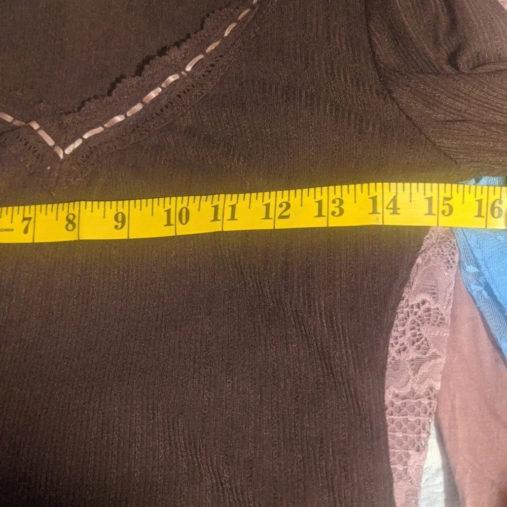 Free People NWOT Only You Top sz SML, MED & LRG in Brown with Pink Ribbon Trim